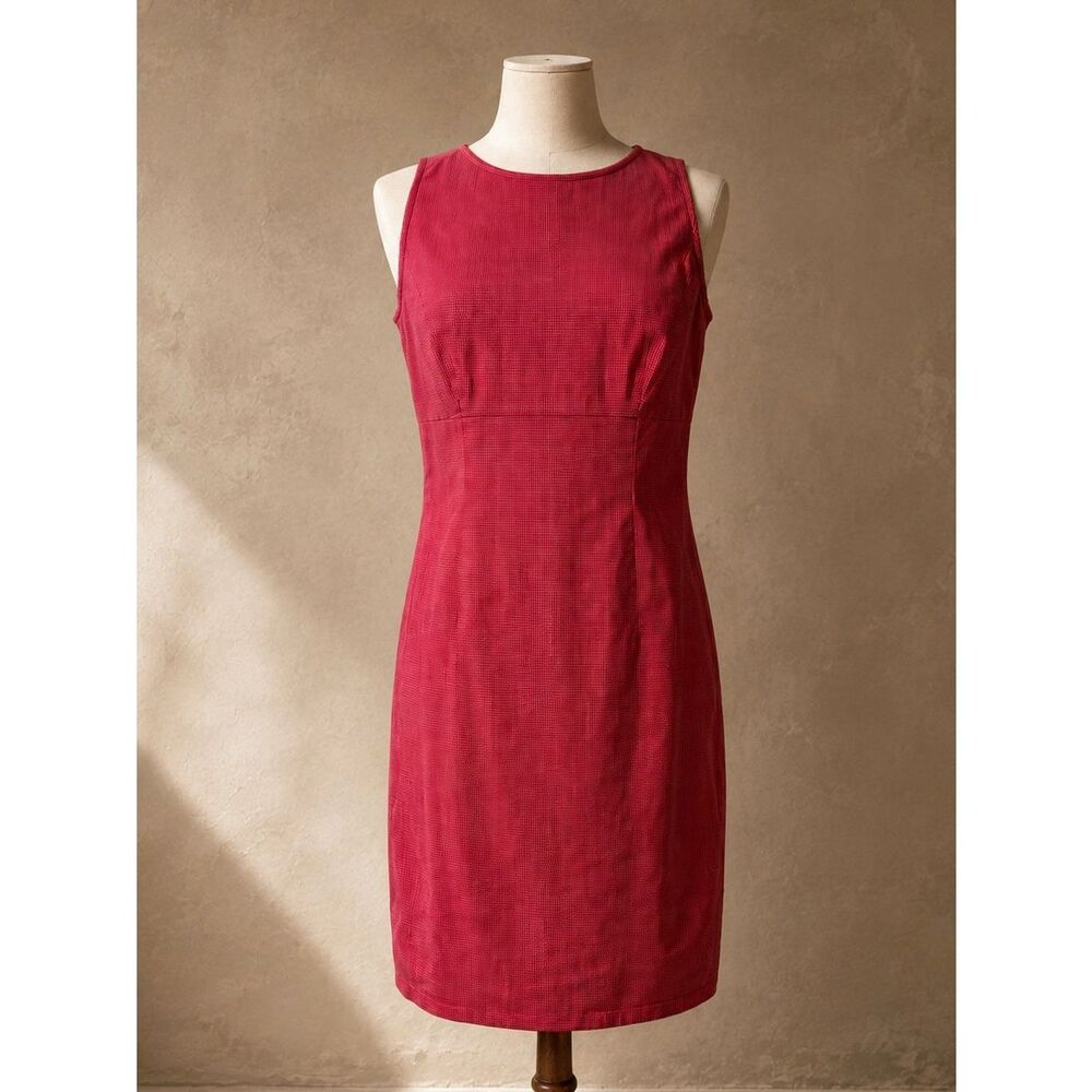 Y2K Liz Claiborne Lizsport Red Micro-Gingham Sheath Dress | Size 10